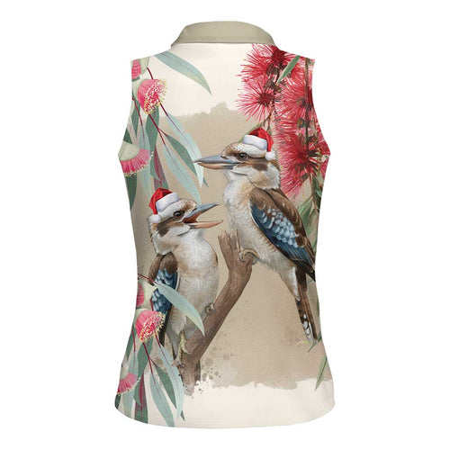 Australia Kookaburra Christmas Women Sleeveless Polo Shirt Bottlebrush Eucalyptus Blossoms Watercolor - Aussie Hoodie