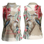 Australia Kookaburra Christmas Women Sleeveless Polo Shirt Bottlebrush Eucalyptus Blossoms Watercolor - Aussie Hoodie