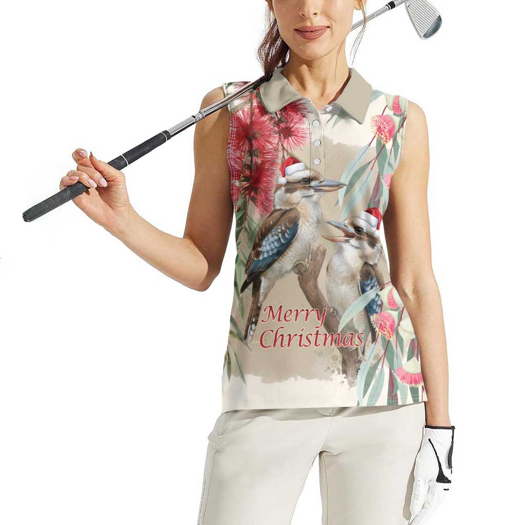 Australia Kookaburra Christmas Women Sleeveless Polo Shirt Bottlebrush Eucalyptus Blossoms Watercolor - Aussie Hoodie