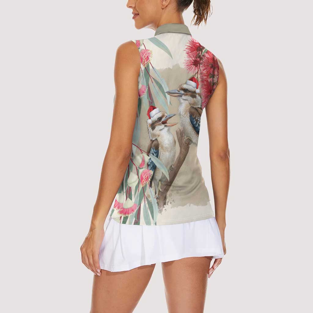 Australia Kookaburra Christmas Women Sleeveless Polo Shirt Bottlebrush Eucalyptus Blossoms Watercolor - Aussie Hoodie