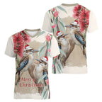 Australia Kookaburra Christmas Women V-Neck T-Shirt Bottlebrush Eucalyptus Blossoms Watercolor - Aussie Hoodie