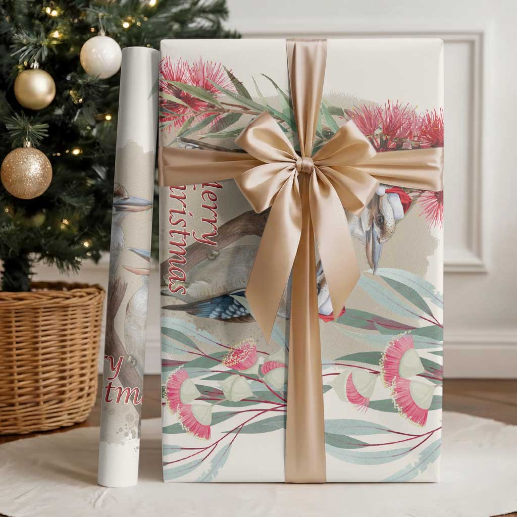 Australia Kookaburra Christmas Wrapping Paper Bottlebrush Eucalyptus Blossoms Watercolor - Aussie Hoodie