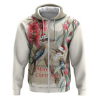 Australia Kookaburra Christmas Zip Hoodie Bottlebrush Eucalyptus Blossoms Watercolor - Aussie Hoodie