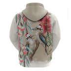 Australia Kookaburra Christmas Zip Hoodie Bottlebrush Eucalyptus Blossoms Watercolor - Aussie Hoodie