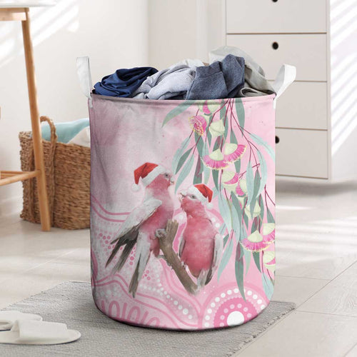 Australia Funny Pink Galah Christmas Laundry Basket Aboriginal Eucalyptus Blossoms Watercolor - Aussie Hoodie