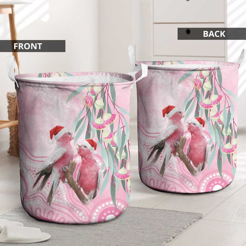 Australia Funny Pink Galah Christmas Laundry Basket Aboriginal Eucalyptus Blossoms Watercolor - Aussie Hoodie