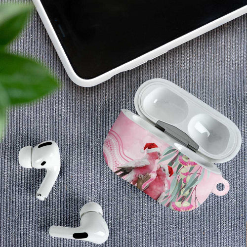 Australia Funny Pink Galah Christmas AirPods Case Aboriginal Eucalyptus Blossoms Watercolor - Aussie Hoodie