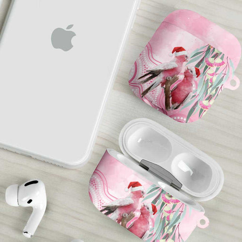 Australia Funny Pink Galah Christmas AirPods Case Aboriginal Eucalyptus Blossoms Watercolor - Aussie Hoodie