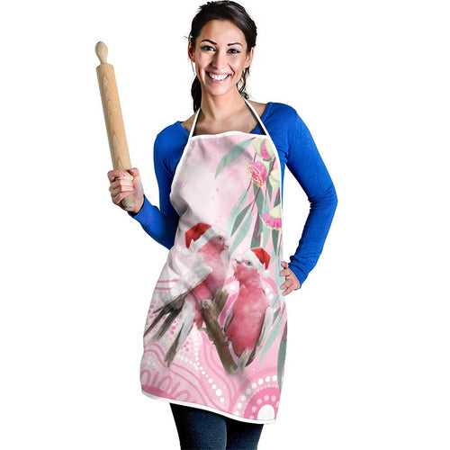 Australia Funny Pink Galah Christmas Apron Aboriginal Eucalyptus Blossoms Watercolor - Aussie Hoodie