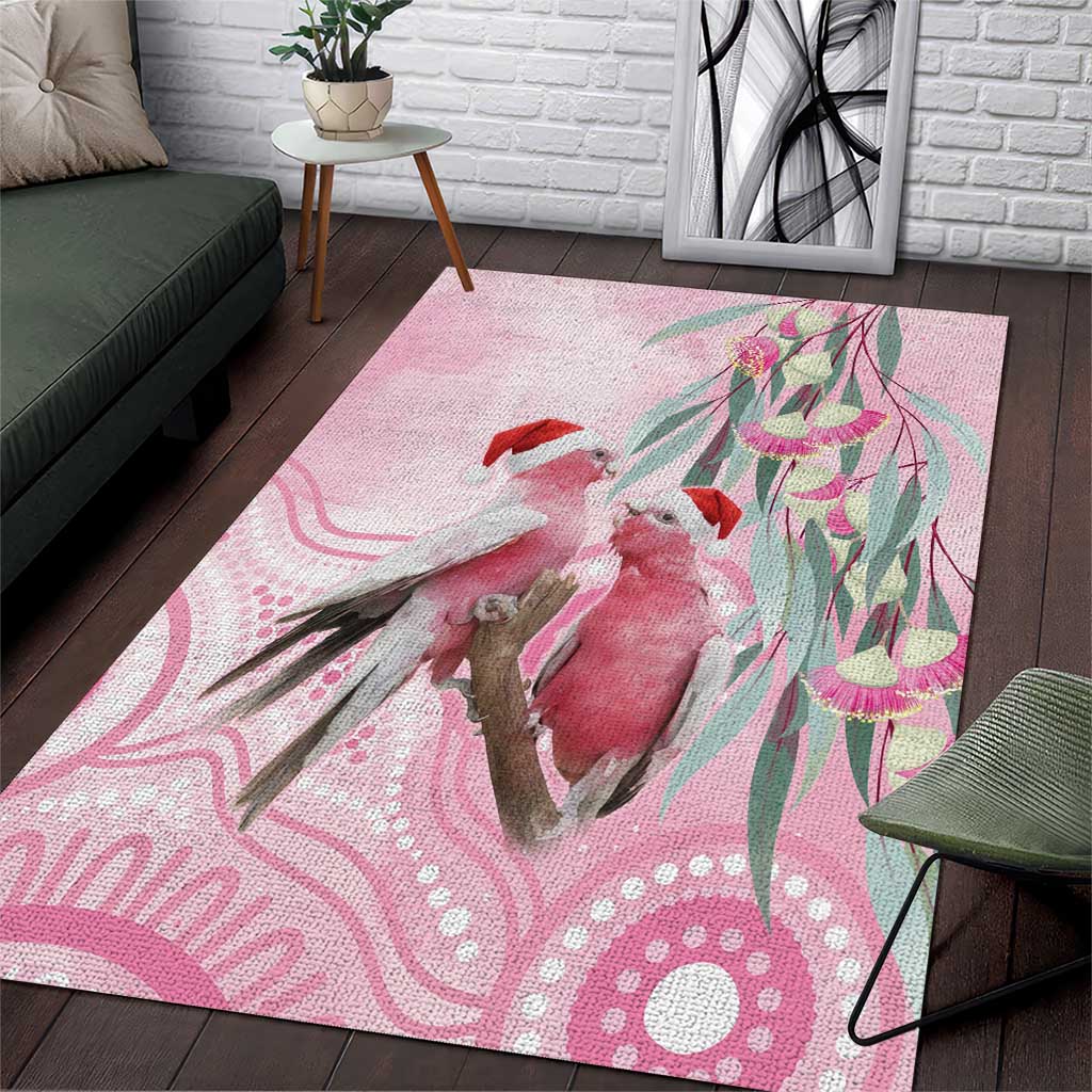 Australia Funny Pink Galah Christmas Area Rug Aboriginal Eucalyptus Blossoms Watercolor - Aussie Hoodie