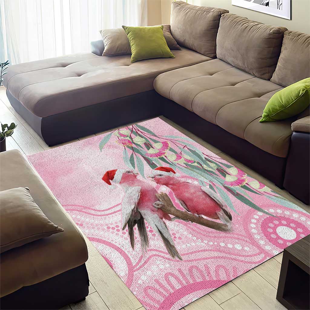 Australia Funny Pink Galah Christmas Area Rug Aboriginal Eucalyptus Blossoms Watercolor - Aussie Hoodie