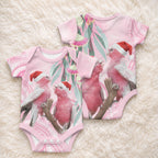 Australia Funny Pink Galah Christmas Baby Onesie Aboriginal Eucalyptus Blossoms Watercolor