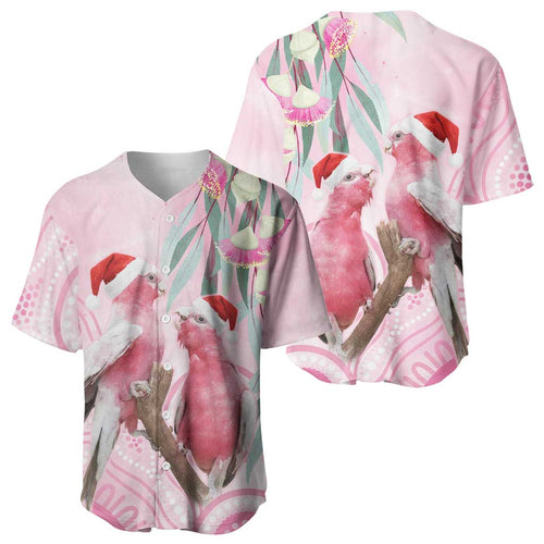 Australia Funny Pink Galah Christmas Baseball Jersey Aboriginal Eucalyptus Blossoms Watercolor - Aussie Hoodie