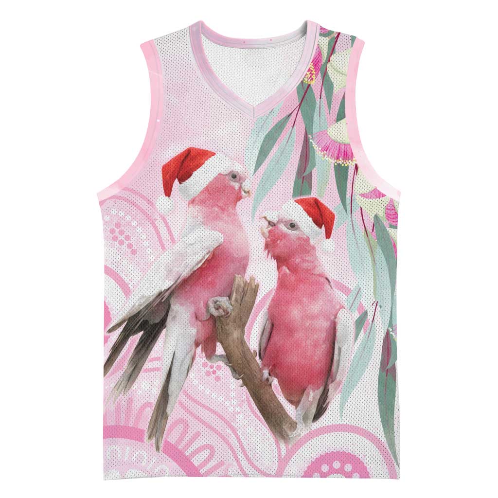 Australia Funny Pink Galah Christmas Basketball Jersey Aboriginal Eucalyptus Blossoms Watercolor - Aussie Hoodie