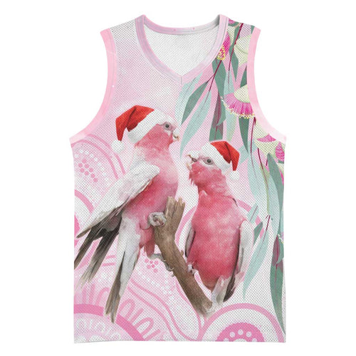 Australia Funny Pink Galah Christmas Basketball Jersey Aboriginal Eucalyptus Blossoms Watercolor - Aussie Hoodie