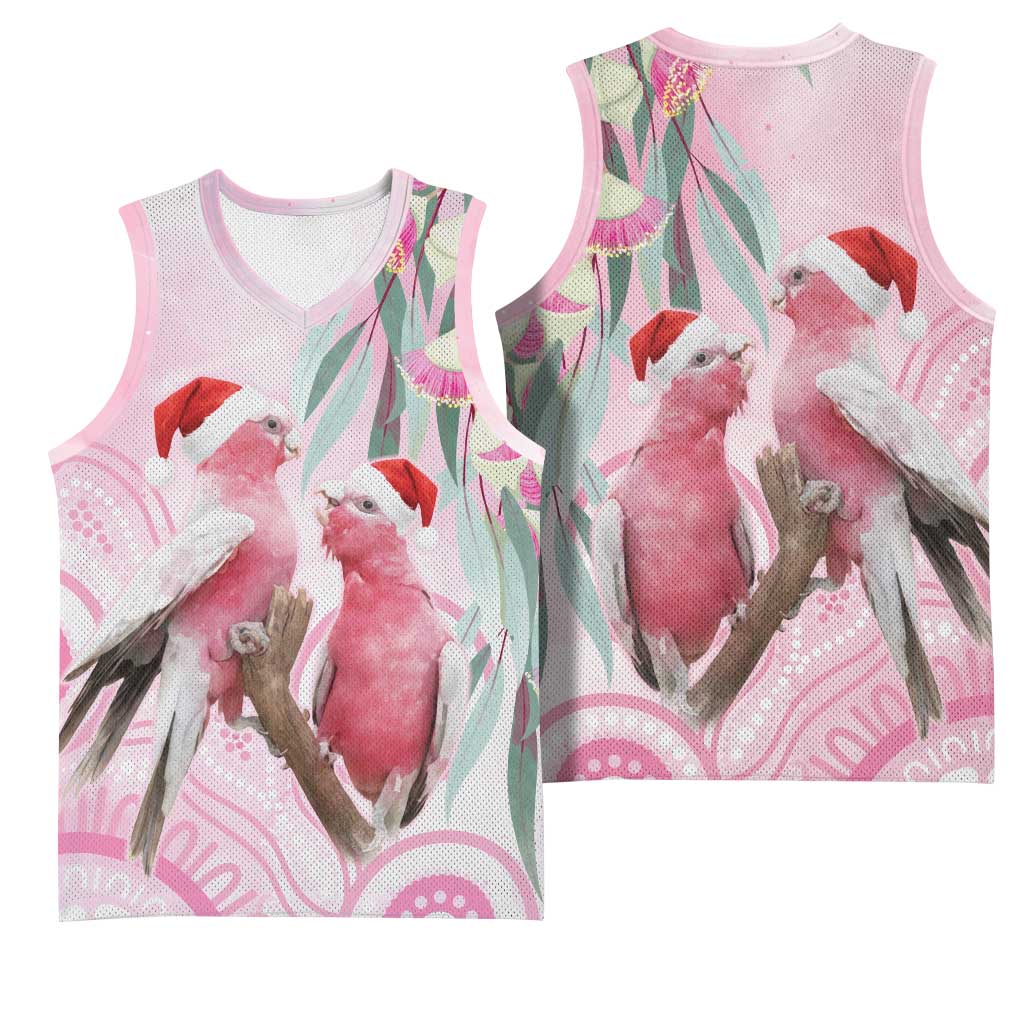 Australia Funny Pink Galah Christmas Basketball Jersey Aboriginal Eucalyptus Blossoms Watercolor - Aussie Hoodie