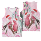 Australia Funny Pink Galah Christmas Basketball Jersey Aboriginal Eucalyptus Blossoms Watercolor - Aussie Hoodie