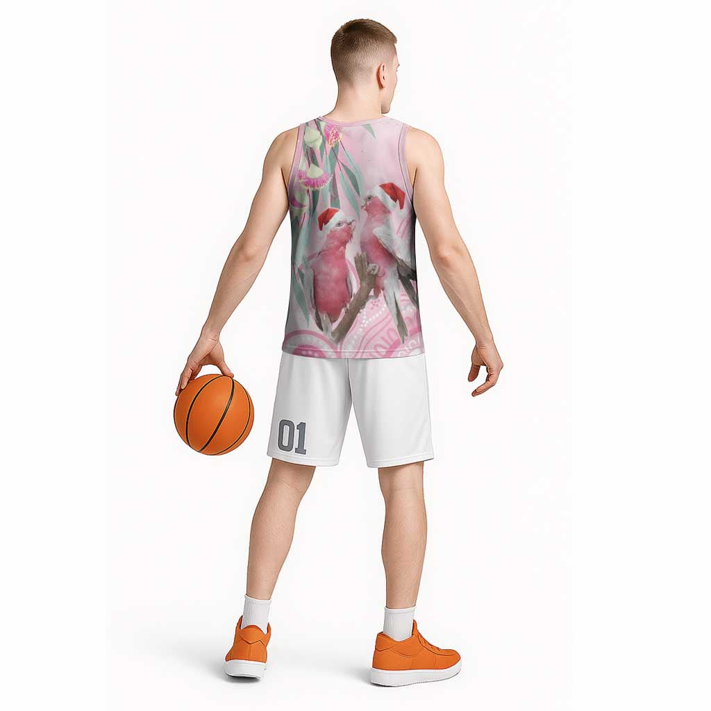 Australia Funny Pink Galah Christmas Basketball Jersey Aboriginal Eucalyptus Blossoms Watercolor - Aussie Hoodie