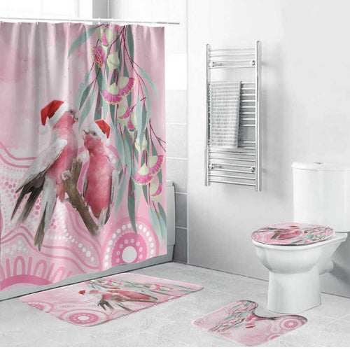 Australia Funny Pink Galah Christmas Bathroom Set Aboriginal Eucalyptus Blossoms Watercolor - Aussie Hoodie