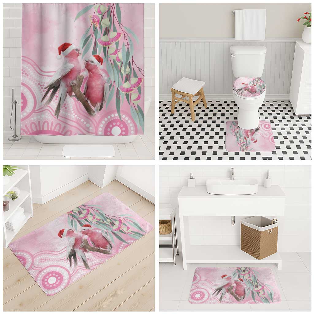 Australia Funny Pink Galah Christmas Bathroom Set Aboriginal Eucalyptus Blossoms Watercolor - Aussie Hoodie