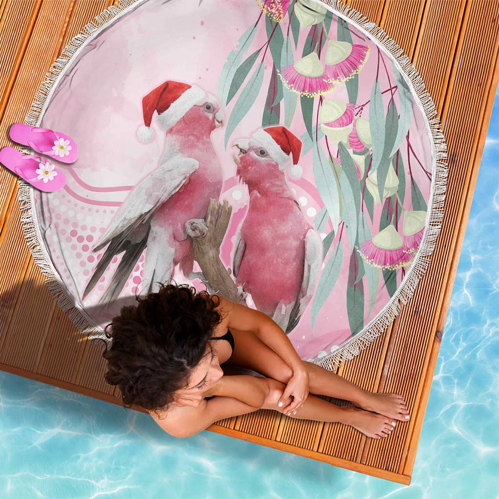 Australia Funny Pink Galah Christmas Beach Blanket Aboriginal Eucalyptus Blossoms Watercolor - Aussie Hoodie