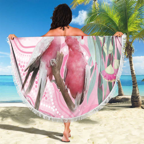 Australia Funny Pink Galah Christmas Beach Blanket Aboriginal Eucalyptus Blossoms Watercolor - Aussie Hoodie