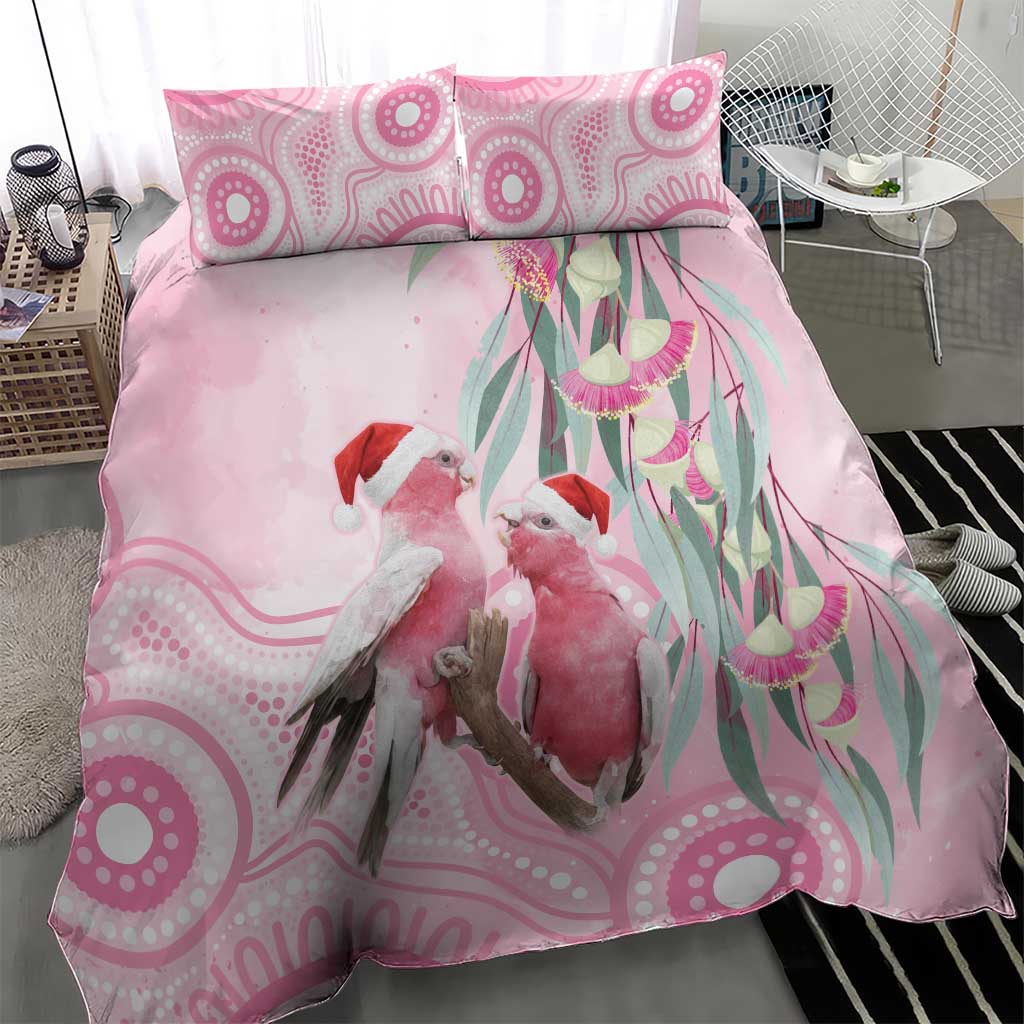 Australia Funny Pink Galah Christmas Bedding Set Aboriginal Eucalyptus Blossoms Watercolor - Aussie Hoodie
