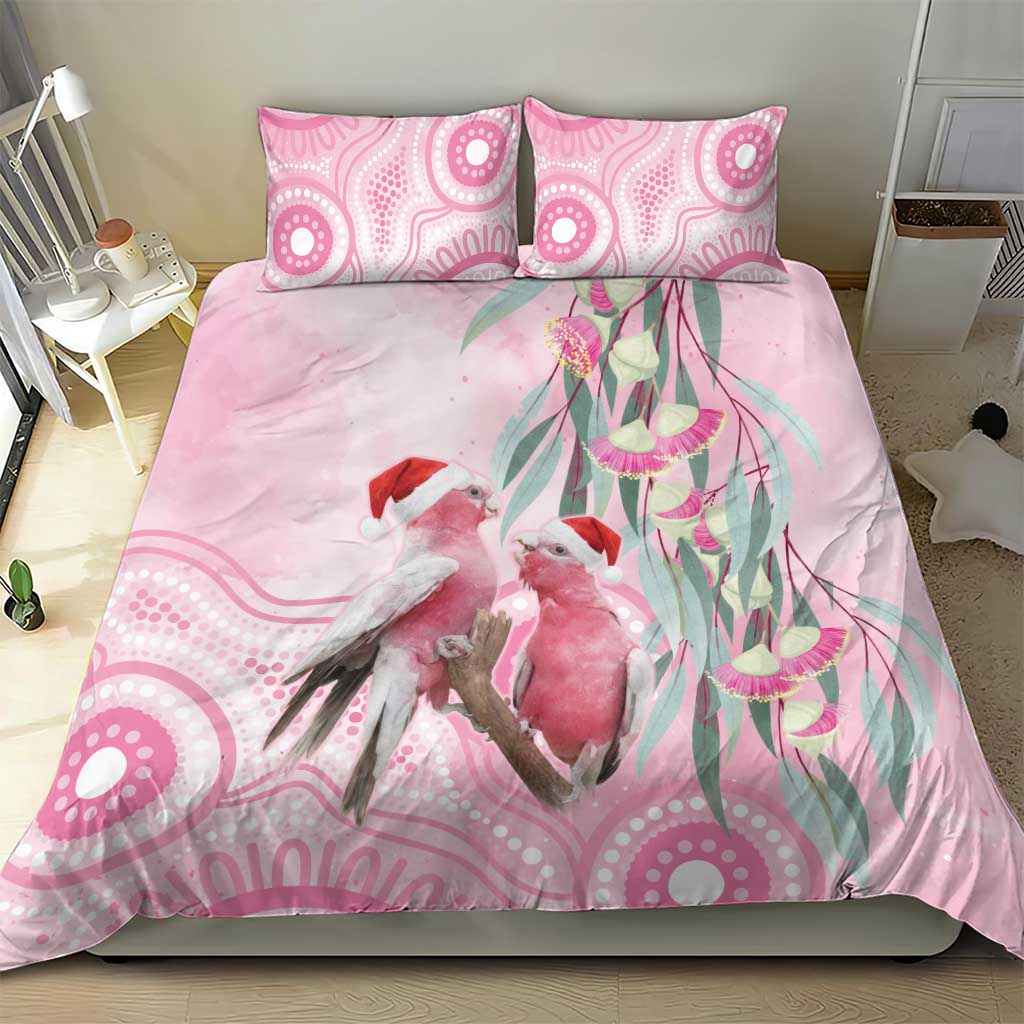 Australia Funny Pink Galah Christmas Bedding Set Aboriginal Eucalyptus Blossoms Watercolor - Aussie Hoodie