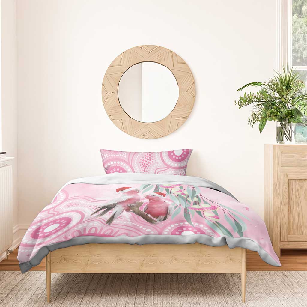Australia Funny Pink Galah Christmas Bedding Set Aboriginal Eucalyptus Blossoms Watercolor - Aussie Hoodie