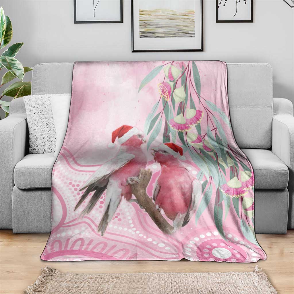 Australia Funny Pink Galah Christmas Blanket Aboriginal Eucalyptus Blossoms Watercolor - Aussie Hoodie