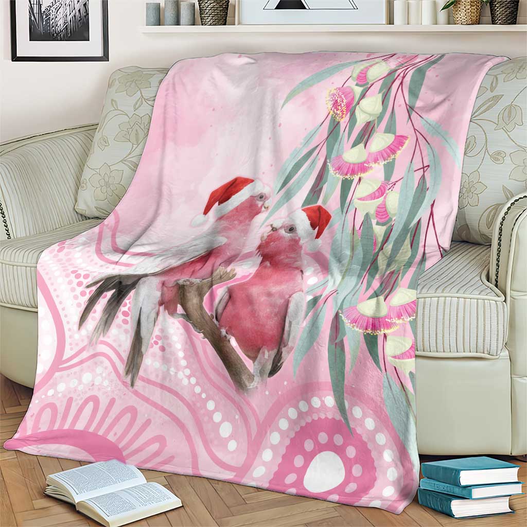 Australia Funny Pink Galah Christmas Blanket Aboriginal Eucalyptus Blossoms Watercolor - Aussie Hoodie