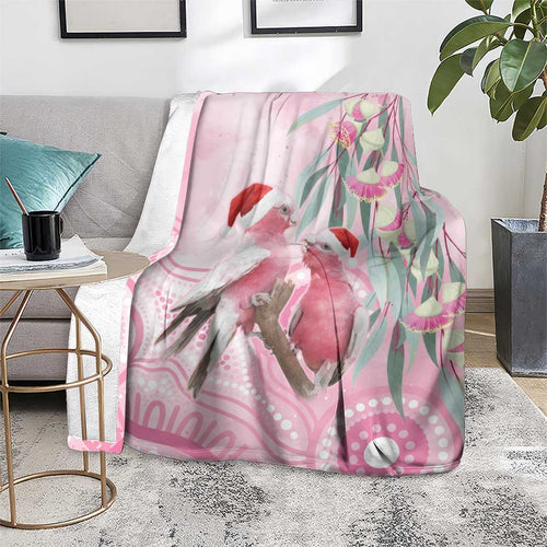 Australia Funny Pink Galah Christmas Blanket Aboriginal Eucalyptus Blossoms Watercolor - Aussie Hoodie