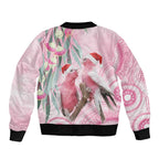 Australia Funny Pink Galah Christmas Bomber Jacket Aboriginal Eucalyptus Blossoms Watercolor - Aussie Hoodie