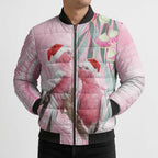 Australia Funny Pink Galah Christmas Bomber Puffer Jacket Aboriginal Eucalyptus Blossoms Watercolor - Aussie Hoodie