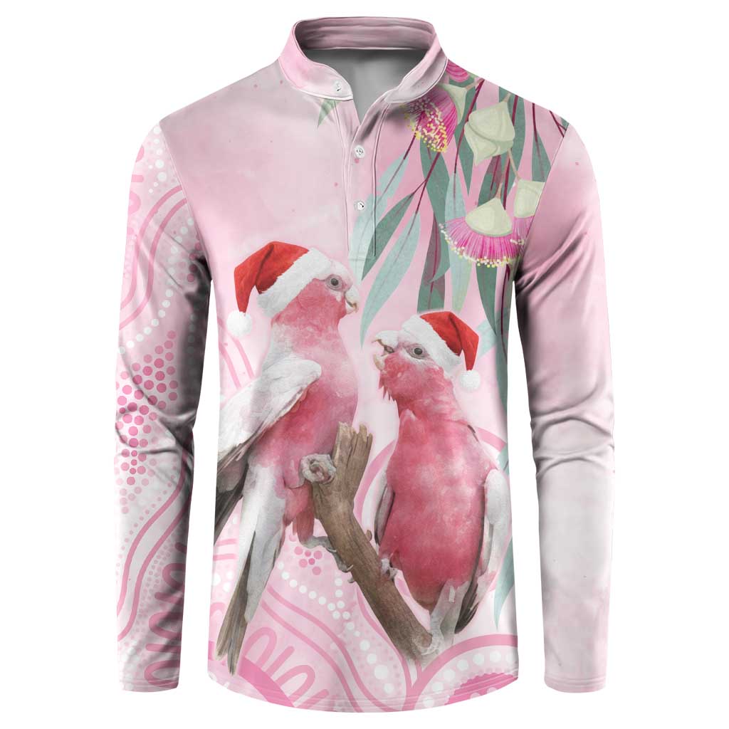 Australia Funny Pink Galah Christmas Button Sweatshirt Aboriginal Eucalyptus Blossoms Watercolor - Aussie Hoodie