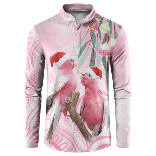 Australia Funny Pink Galah Christmas Button Sweatshirt Aboriginal Eucalyptus Blossoms Watercolor - Aussie Hoodie