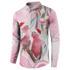 Australia Funny Pink Galah Christmas Button Sweatshirt Aboriginal Eucalyptus Blossoms Watercolor - Aussie Hoodie