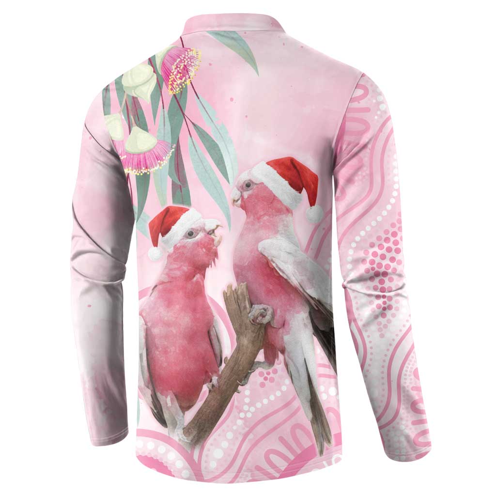 Australia Funny Pink Galah Christmas Button Sweatshirt Aboriginal Eucalyptus Blossoms Watercolor - Aussie Hoodie