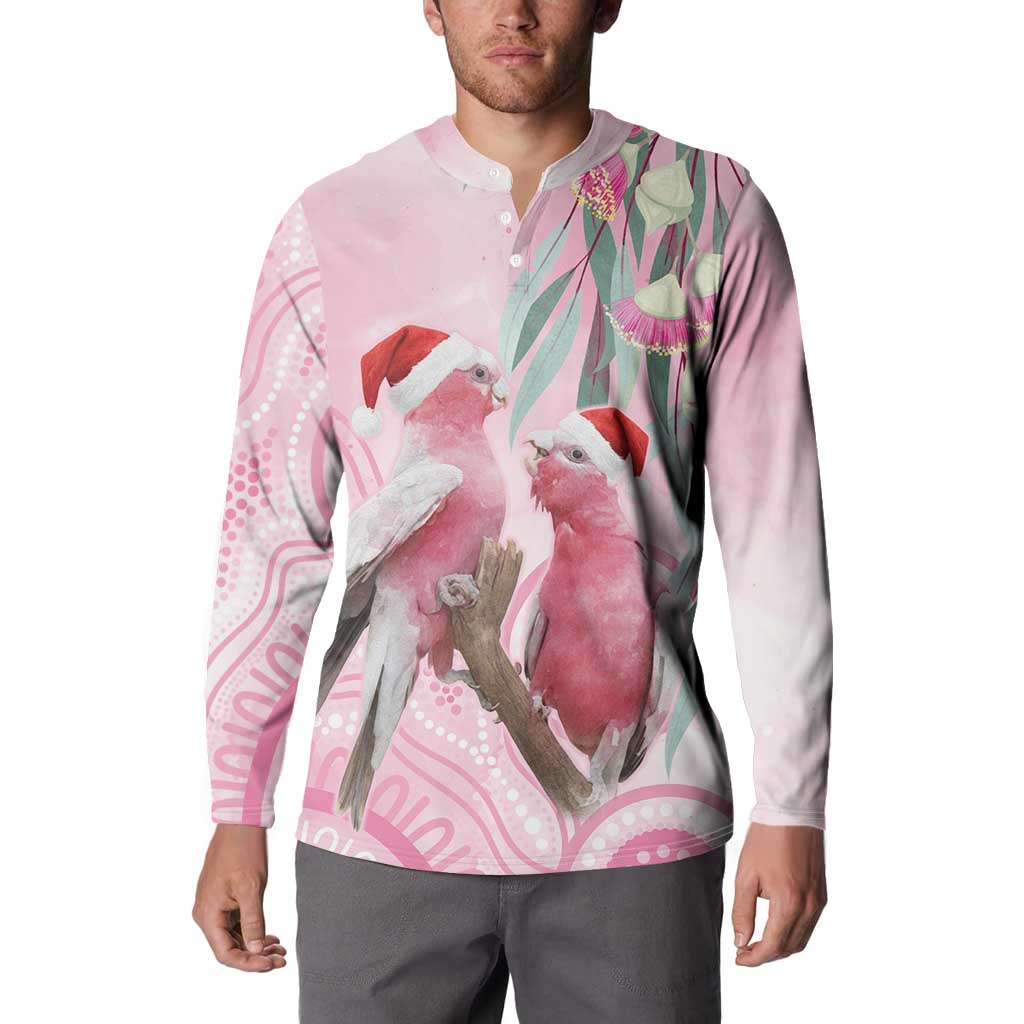 Australia Funny Pink Galah Christmas Button Sweatshirt Aboriginal Eucalyptus Blossoms Watercolor - Aussie Hoodie