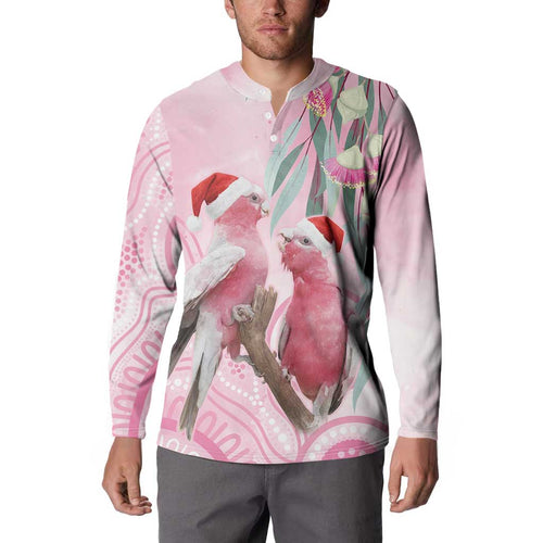 Australia Funny Pink Galah Christmas Button Sweatshirt Aboriginal Eucalyptus Blossoms Watercolor - Aussie Hoodie