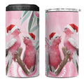 Australia Funny Pink Galah Christmas 4 in 1 Can Cooler Tumbler Aboriginal Eucalyptus Blossoms Watercolor - Aussie Hoodie