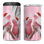 Australia Funny Pink Galah Christmas 4 in 1 Can Cooler Tumbler Aboriginal Eucalyptus Blossoms Watercolor - Aussie Hoodie