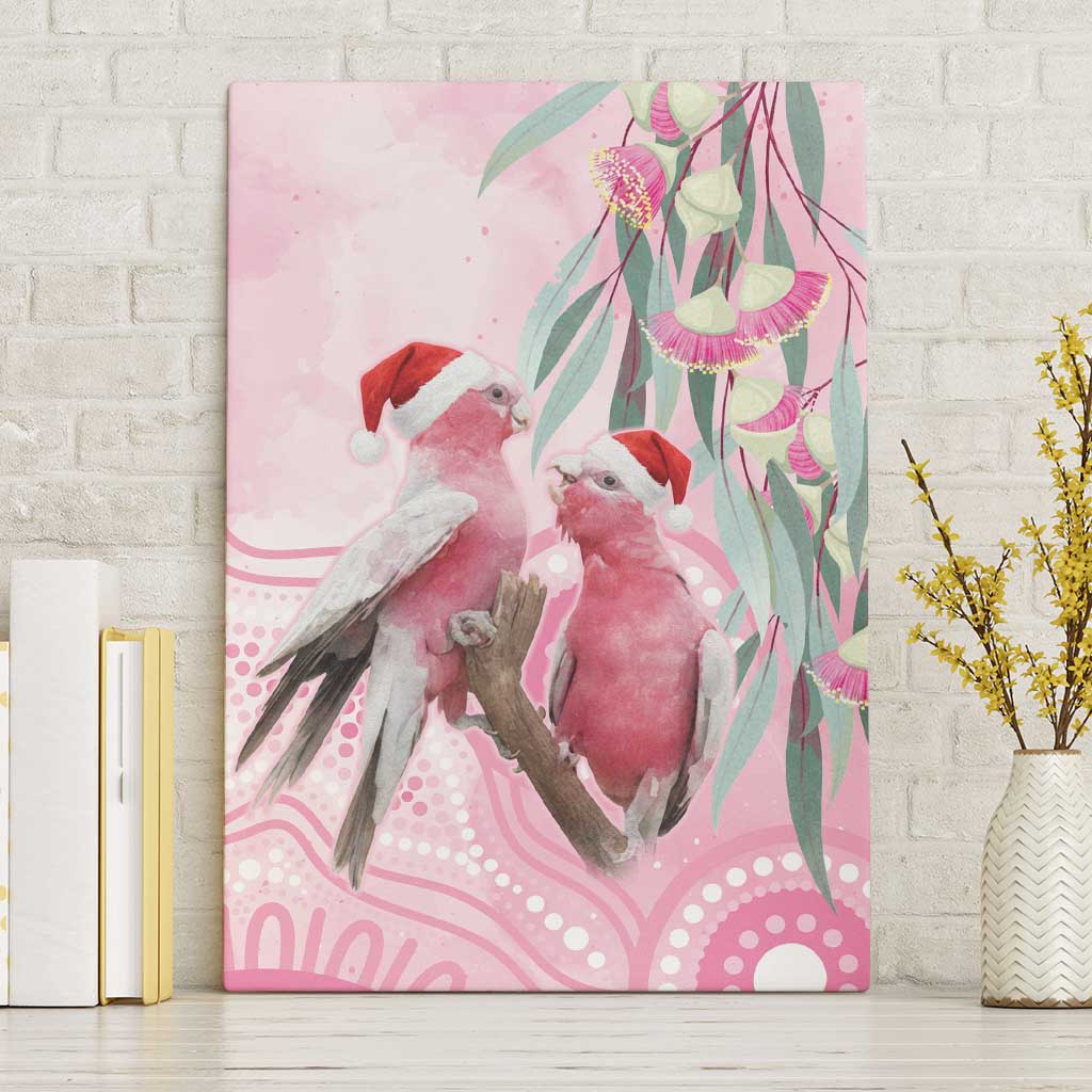 Australia Funny Pink Galah Christmas Canvas Wall Art Aboriginal Eucalyptus Blossoms Watercolor - Aussie Hoodie