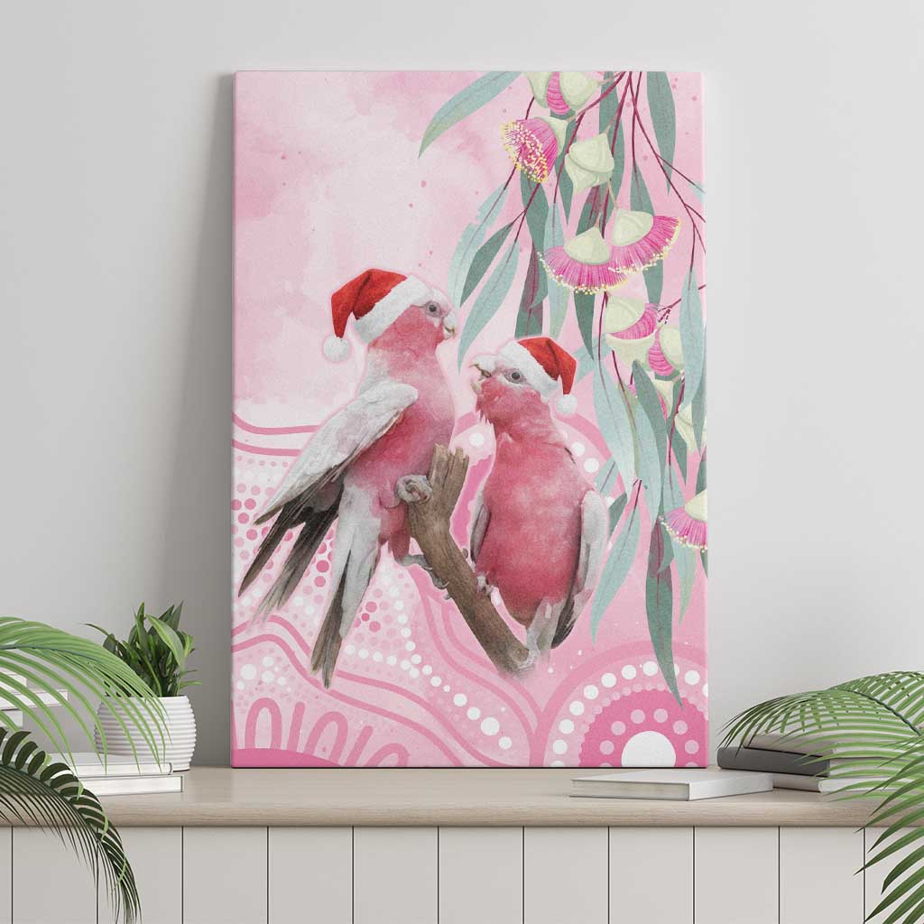 Australia Funny Pink Galah Christmas Canvas Wall Art Aboriginal Eucalyptus Blossoms Watercolor - Aussie Hoodie