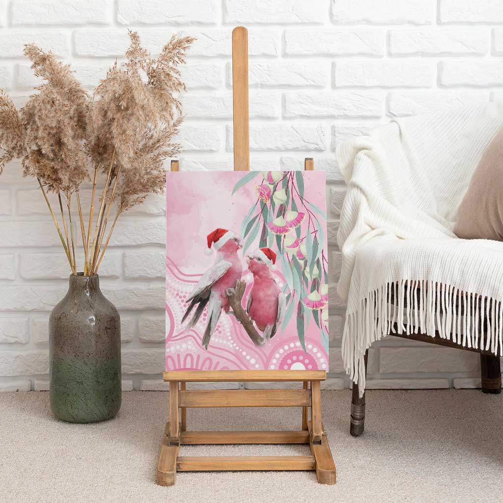 Australia Funny Pink Galah Christmas Canvas Wall Art Aboriginal Eucalyptus Blossoms Watercolor - Aussie Hoodie