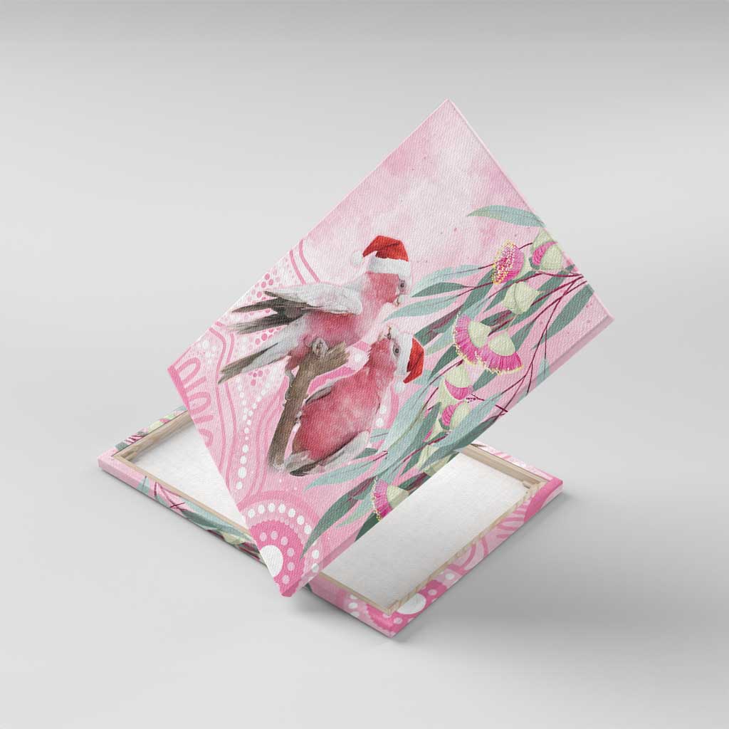 Australia Funny Pink Galah Christmas Canvas Wall Art Aboriginal Eucalyptus Blossoms Watercolor - Aussie Hoodie