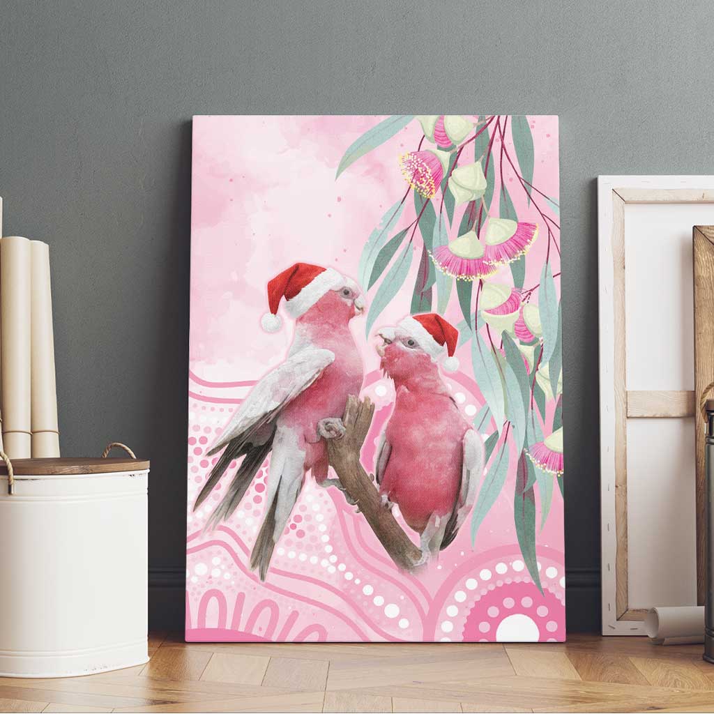 Australia Funny Pink Galah Christmas Canvas Wall Art Aboriginal Eucalyptus Blossoms Watercolor - Aussie Hoodie