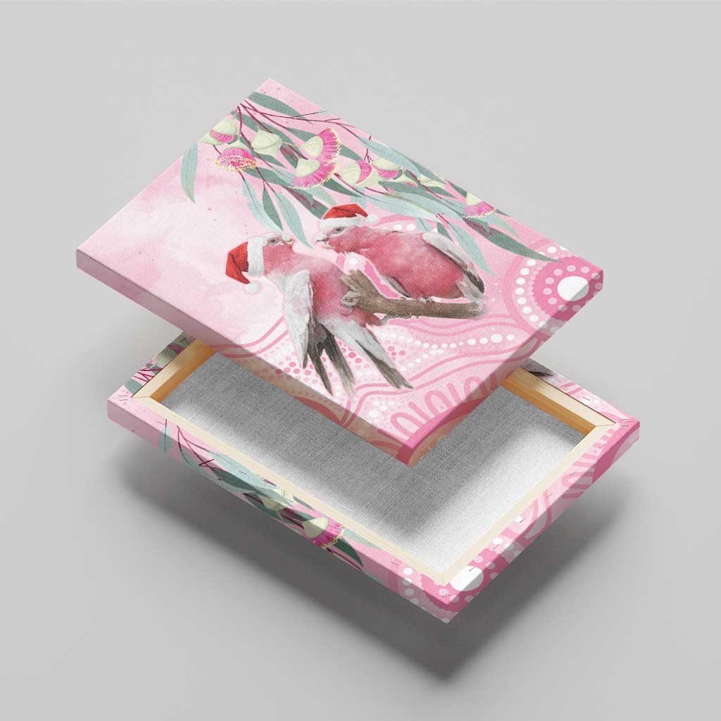 Australia Funny Pink Galah Christmas Canvas Wall Art Aboriginal Eucalyptus Blossoms Watercolor - Aussie Hoodie