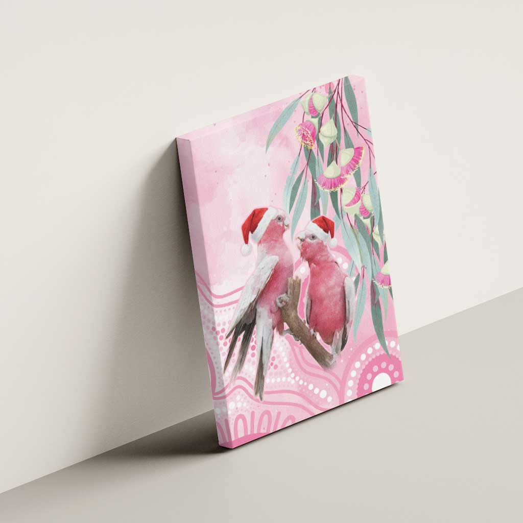 Australia Funny Pink Galah Christmas Canvas Wall Art Aboriginal Eucalyptus Blossoms Watercolor - Aussie Hoodie