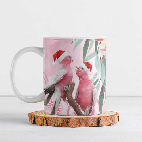 Australia Funny Pink Galah Christmas Ceramic Mug Aboriginal Eucalyptus Blossoms Watercolor - Aussie Hoodie